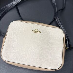 Coach Cream and Tan Leather Crossbody Bag